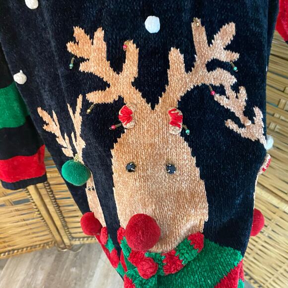 Vintage Berek Reindeer Chenille Holiday Sweater Christmas Embellished Medium - Picture 8 of 10